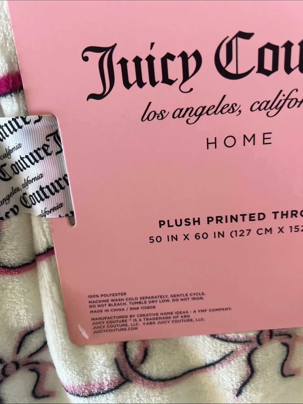 Juicy Couture Plush Printed Throw Blanket Pink Coquette Bows 50x60